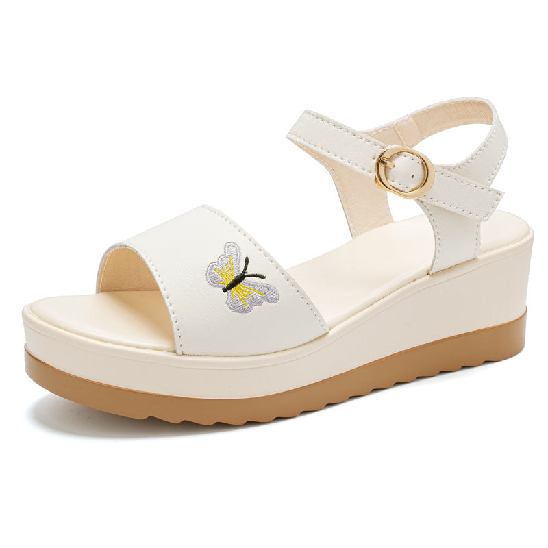 Sandals and Slippers Women's Outfit Thick-soled Fashionable Mother's 2025 New Summer Flat High Heels Wedge Heel Platform Sandals