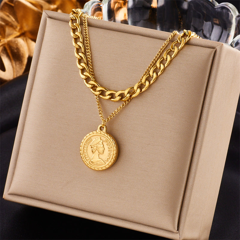 European and American Cross-Border Wholesale French Retro Woven Necklace Titanium Steel Plated with 18K Gold Clavicle Chain Light Luxury High-End Necklace
