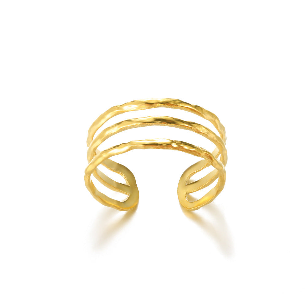 Cross-border European and American explosions stainless steel ring adjustable geometric ring 18k furnace electroplated titanium steel ring wholesale