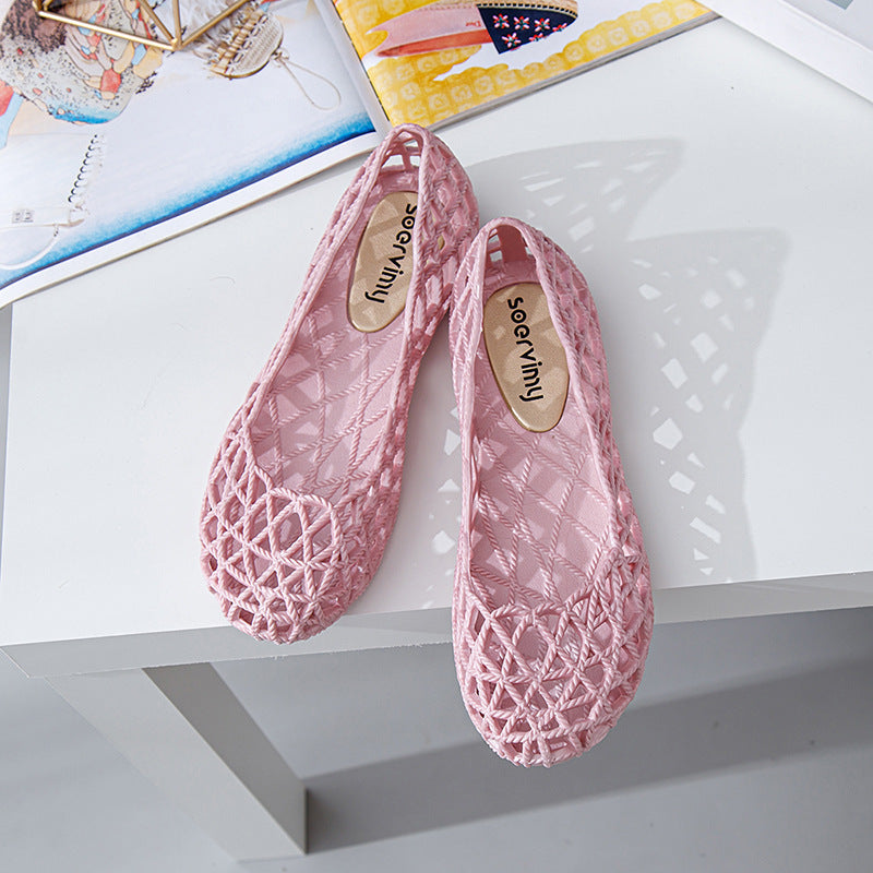 Plastic Sandals Women's 2022 New Summer Outer Wear Nurse Soft-soled Mother Shoes Hollow Non-slip Top Flat Hole Shoes
