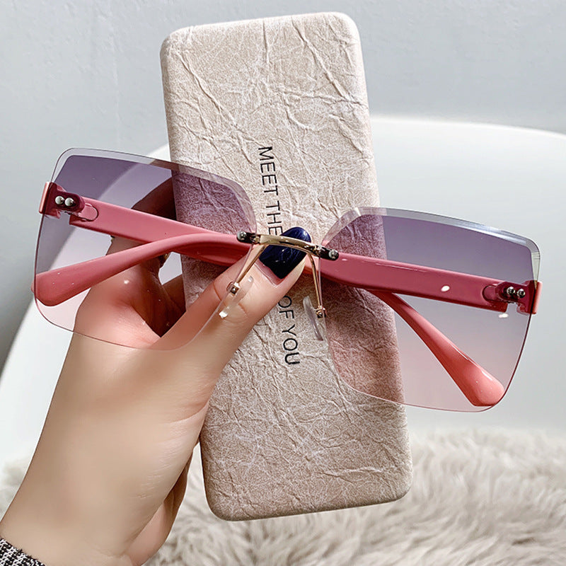 New Korean-style Frameless Sunglasses Women's Summer Internet Celebrant Live Sunglasses Trendy Big Face Slimming UV-proof Sunglasses