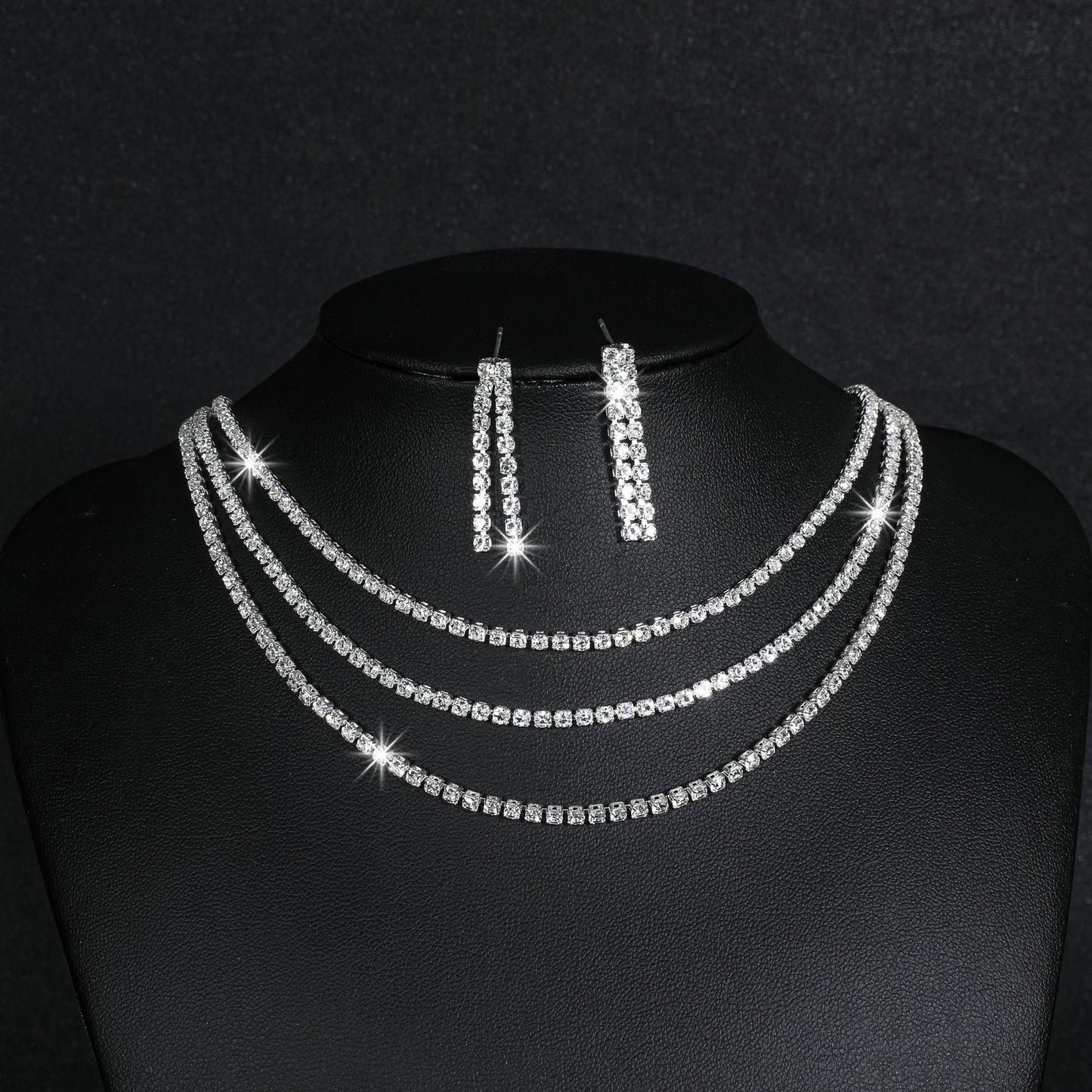 Europe and the United States cross-border hot diamond sparkling necklace earrings two-piece wedding dress accessories fashion jewelry suit