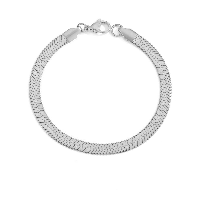Cross-border European and American Stainless Steel Snake Bone Chain Bracelet for Men and Women Simple Gold Flat Snake Chain Bracelet Bracelet Wholesale
