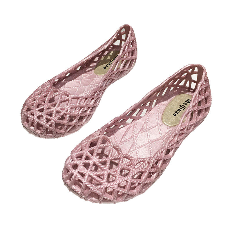 Plastic Sandals Women's 2022 New Summer Outer Wear Nurse Soft-soled Mother Shoes Hollow Non-slip Top Flat Hole Shoes