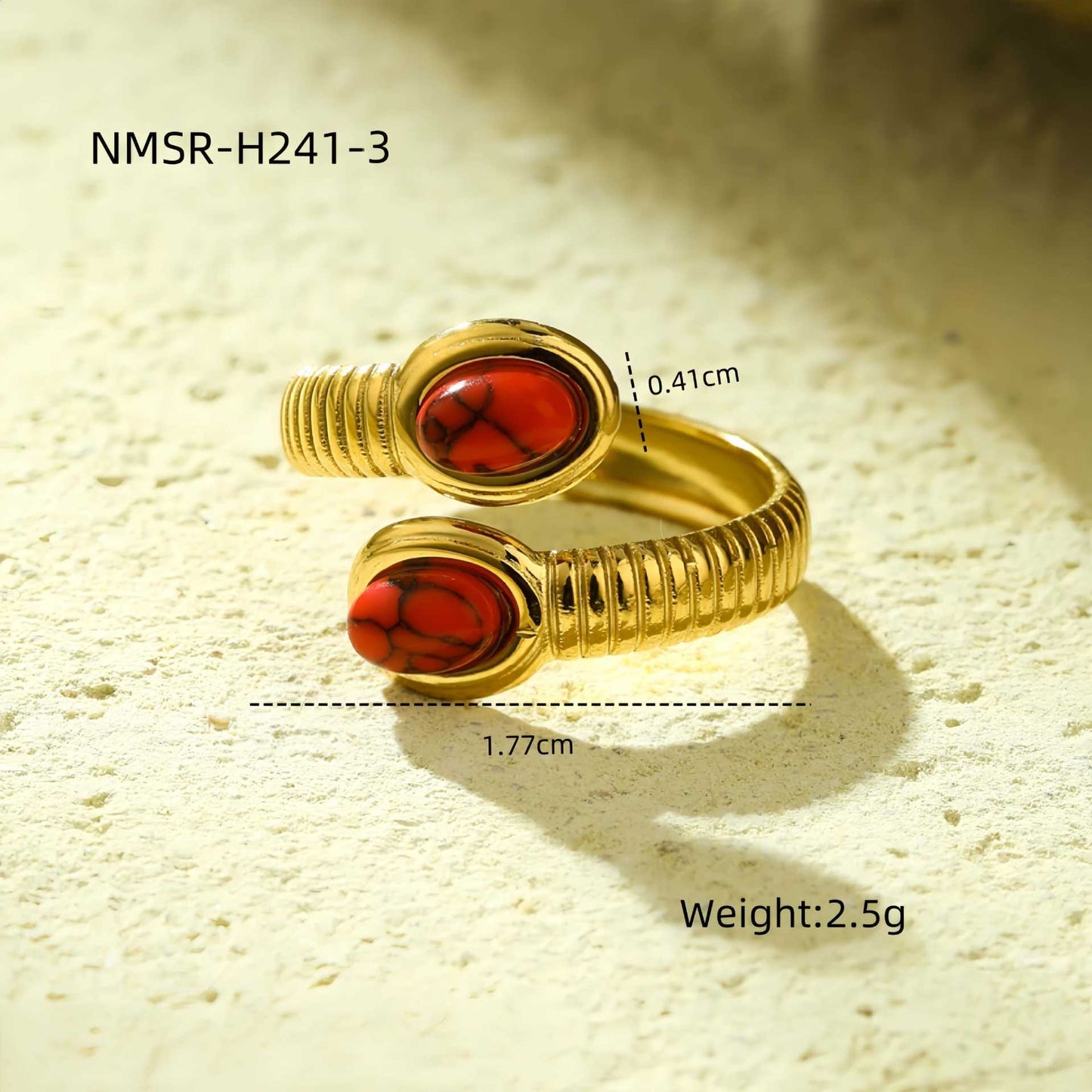 Cross-border new European and American atmosphere simple titanium steel oval inlaid natural stone fashion high sense stainless steel ring