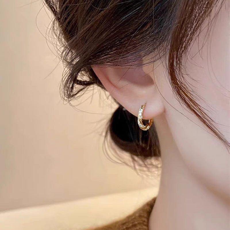Simple Design Sense Diamond Ring Earrings Women's 2024 New Elegant Fashion Exquisite Ear Buckle Earrings Explosive Earrings