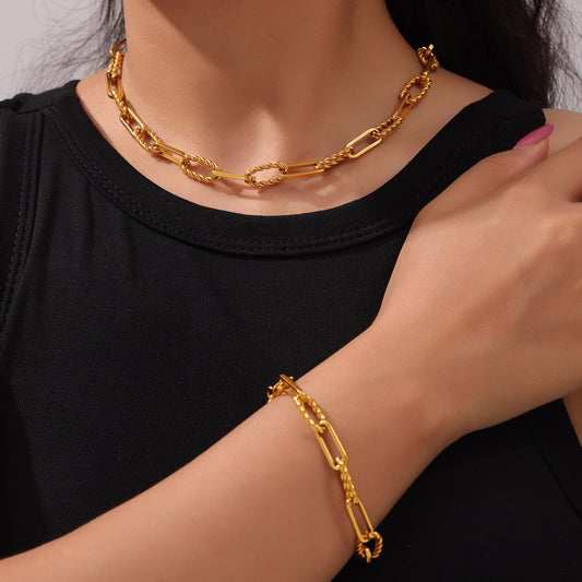 Bold Chain Titanium Steel Gold-Plated Necklace & Bracelet Set
