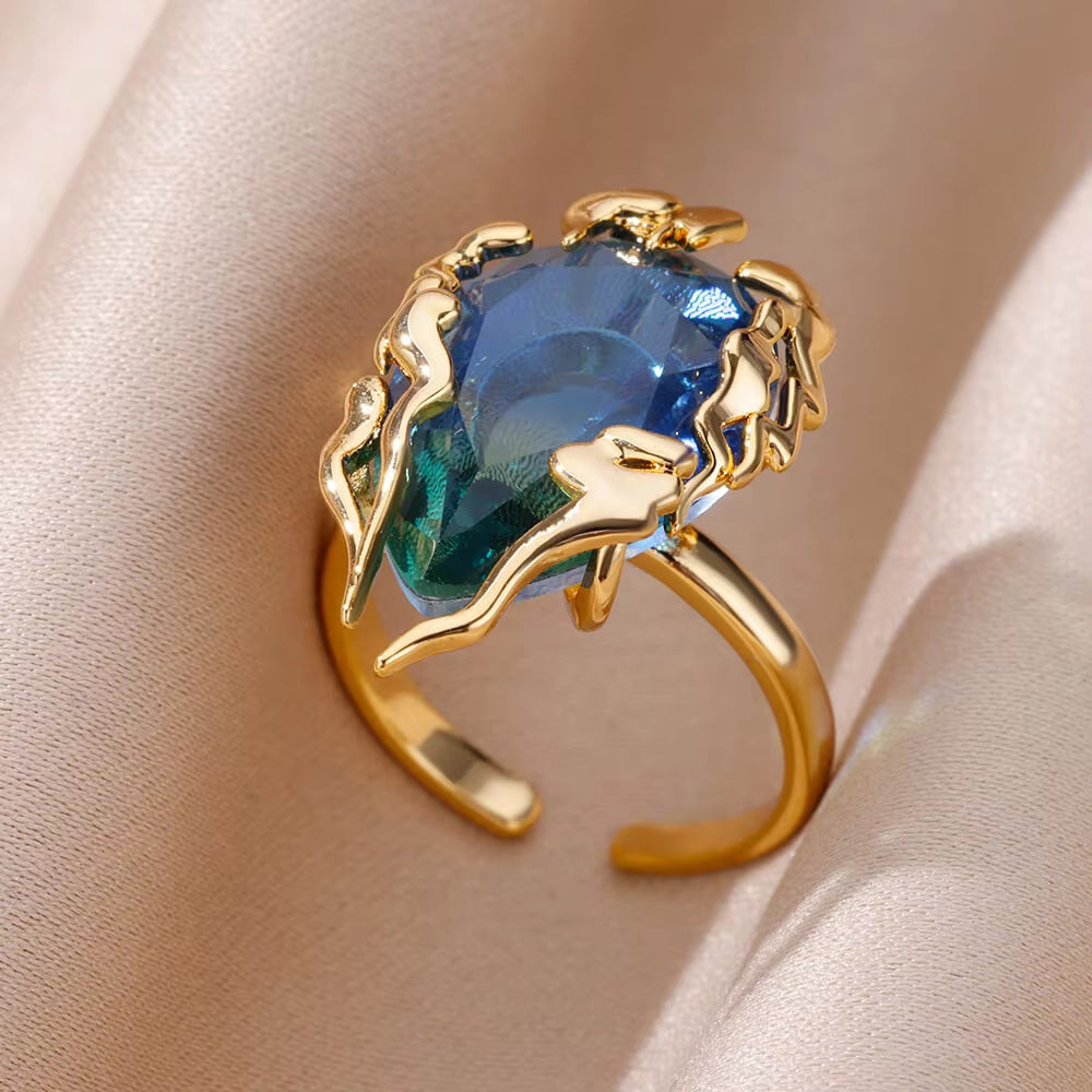 Europe and the United States cross-border exquisite inlaid green zircon flower ring ladies 2025 new high-grade retro ring wholesale