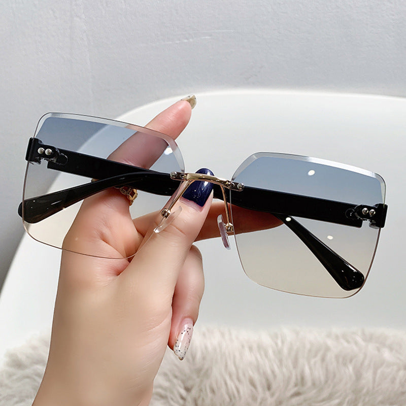New Korean-style Frameless Sunglasses Women's Summer Internet Celebrant Live Sunglasses Trendy Big Face Slimming UV-proof Sunglasses