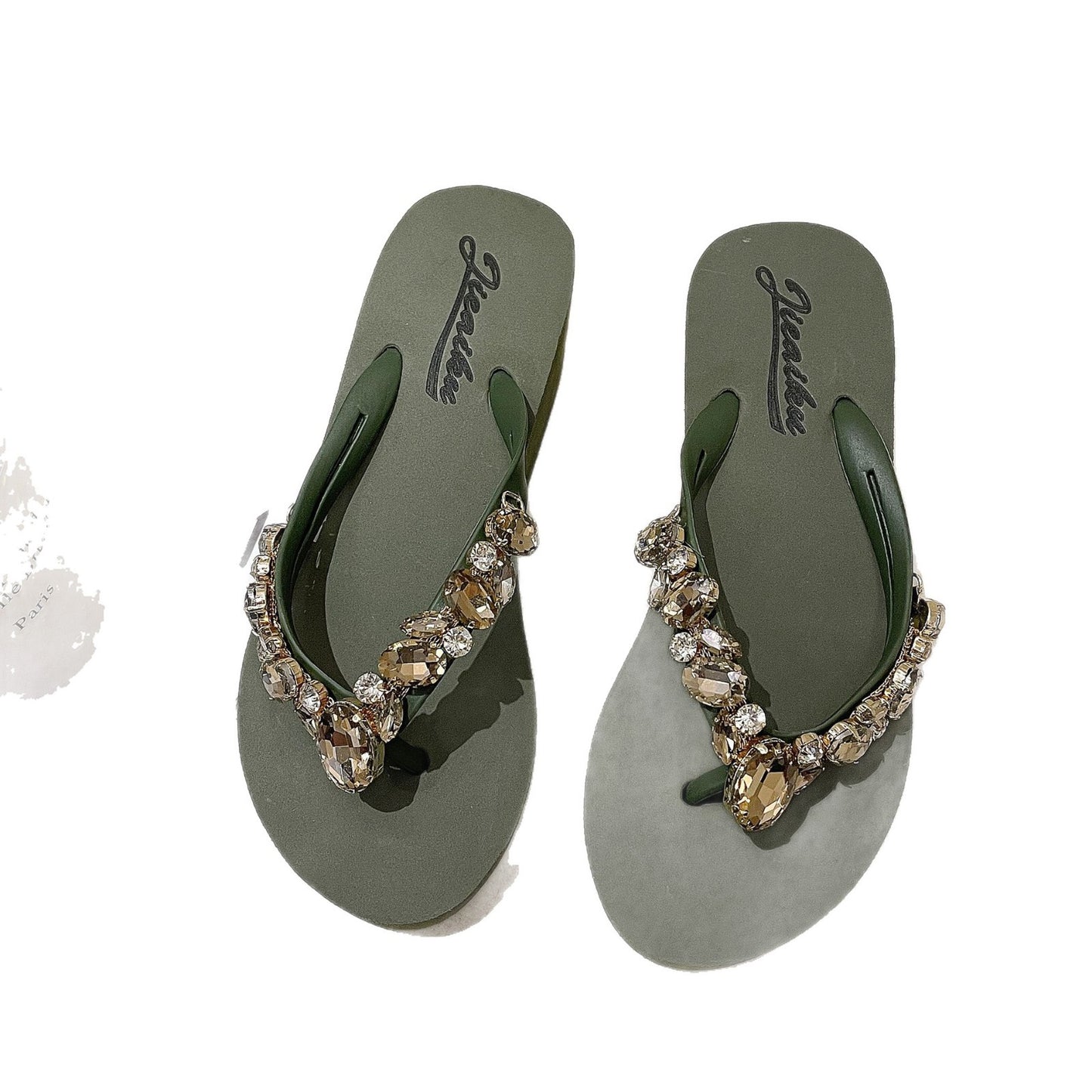Choice One-Piece Drop Shipping Rhinestone Thick-Soled Flip-Flops for Women's Summer Outerwear Fashionable Korean Beach Shoes Wedge Heels for Women