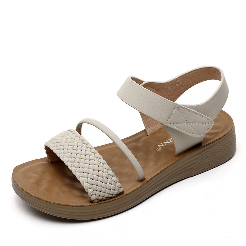 Mom's Sandals with Soft Soles, 2026 New Summer Flat Fashion Style for Middle-Aged Women, Wedge Heels, Thick Soles, Versatile for Summer