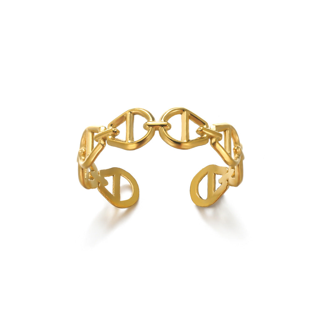 Cross-border European and American explosions stainless steel ring adjustable geometric ring 18k furnace electroplated titanium steel ring wholesale