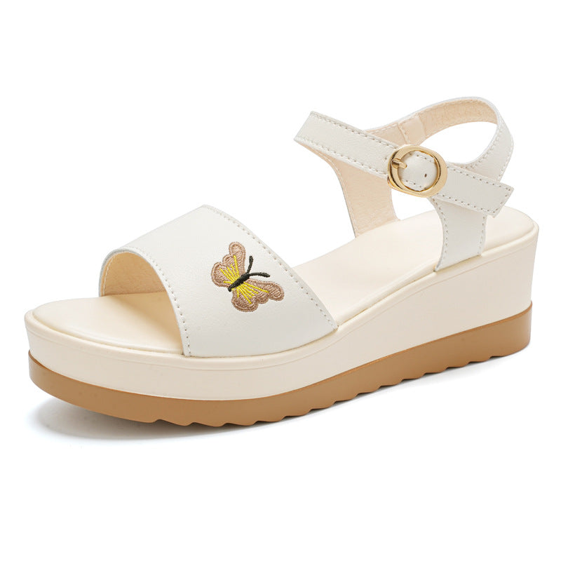 Sandals and Slippers Women's Outfit Thick-soled Fashionable Mother's 2025 New Summer Flat High Heels Wedge Heel Platform Sandals