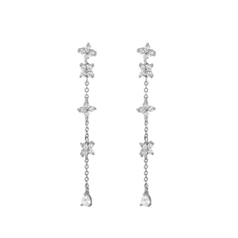 European and American Style Full Diamond Ins Wind Chain Tassel Petal Diamond Elegant Earrings Advanced Sense Design Earrings Ear Clip Earrings