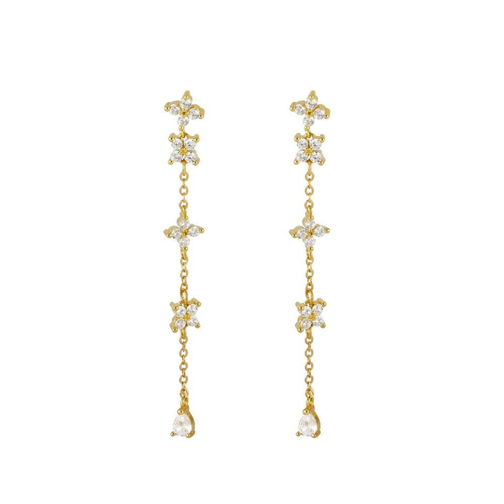European and American Style Full Diamond Ins Wind Chain Tassel Petal Diamond Elegant Earrings Advanced Sense Design Earrings Ear Clip Earrings