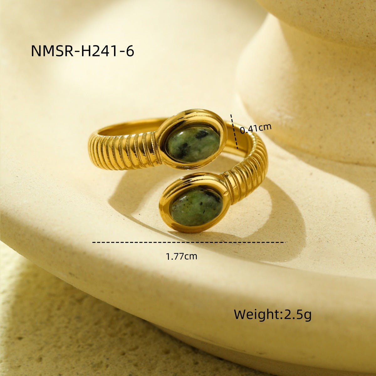 Cross-border new European and American atmosphere simple titanium steel oval inlaid natural stone fashion high sense stainless steel ring