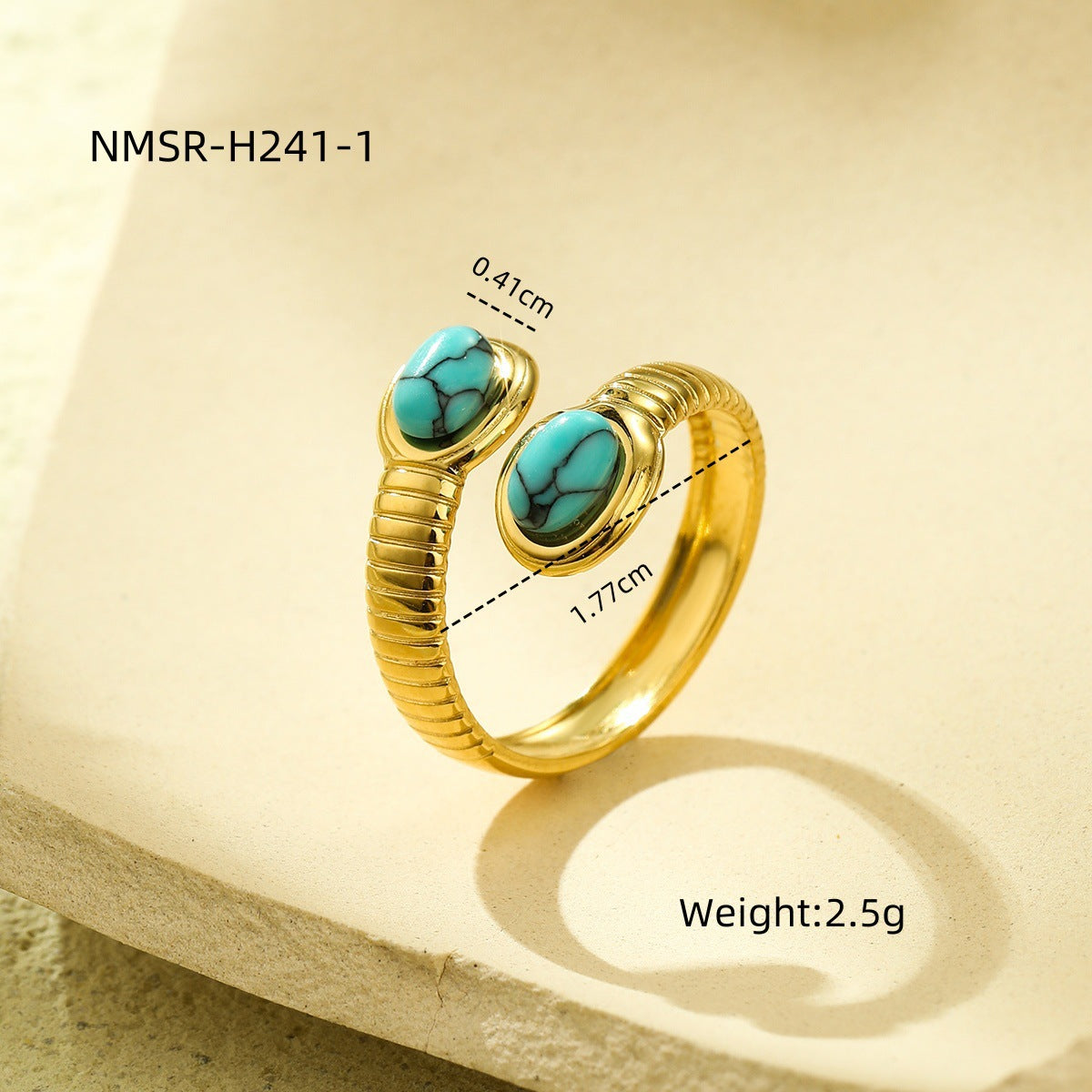 Cross-border new European and American atmosphere simple titanium steel oval inlaid natural stone fashion high sense stainless steel ring