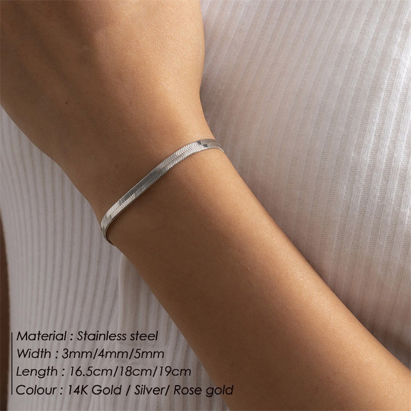 Cross-border European and American Stainless Steel Snake Bone Chain Bracelet for Men and Women Simple Gold Flat Snake Chain Bracelet Bracelet Wholesale