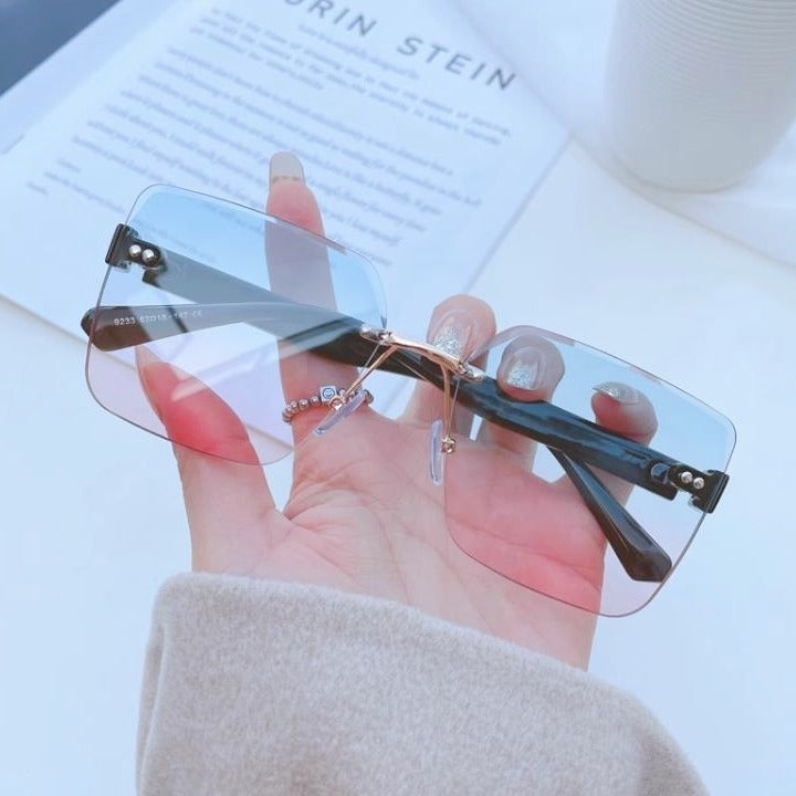 New Korean-style Frameless Sunglasses Women's Summer Internet Celebrant Live Sunglasses Trendy Big Face Slimming UV-proof Sunglasses
