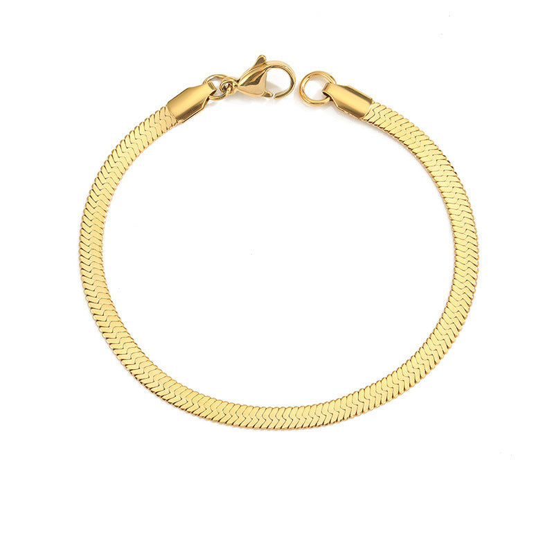 Cross-border European and American Stainless Steel Snake Bone Chain Bracelet for Men and Women Simple Gold Flat Snake Chain Bracelet Bracelet Wholesale