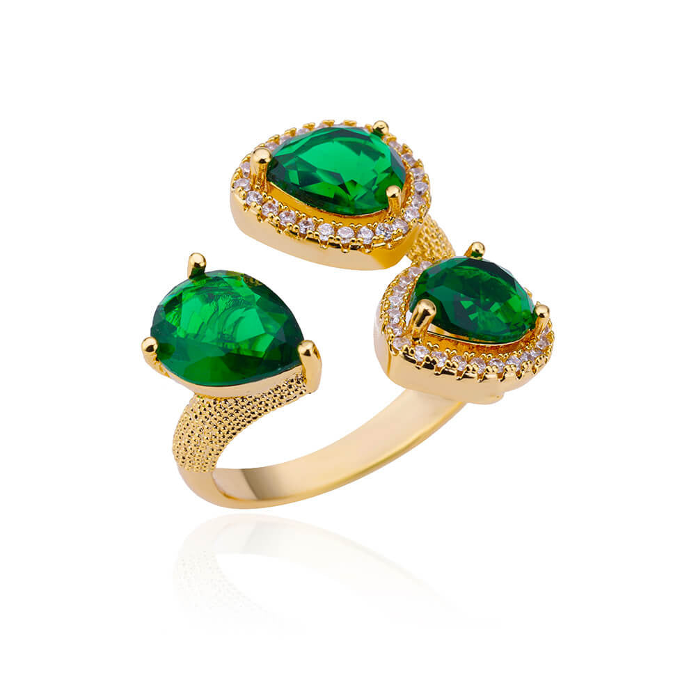 Europe and the United States cross-border exquisite inlaid green zircon flower ring ladies 2025 new high-grade retro ring wholesale