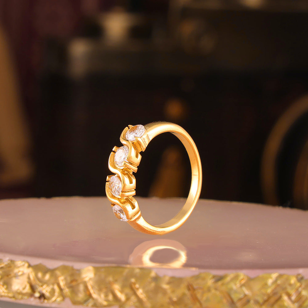 INS Europe and the United States niche inlaid single row zircon ring plating 18k real gold color cold palace wind stainless steel jewelry women