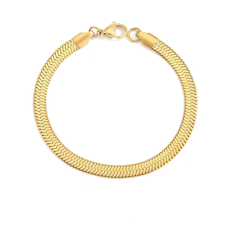 Cross-border European and American Stainless Steel Snake Bone Chain Bracelet for Men and Women Simple Gold Flat Snake Chain Bracelet Bracelet Wholesale