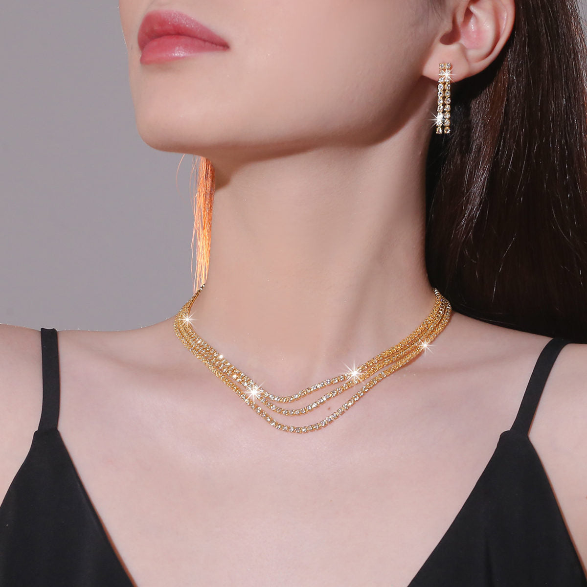 Europe and the United States cross-border hot diamond sparkling necklace earrings two-piece wedding dress accessories fashion jewelry suit