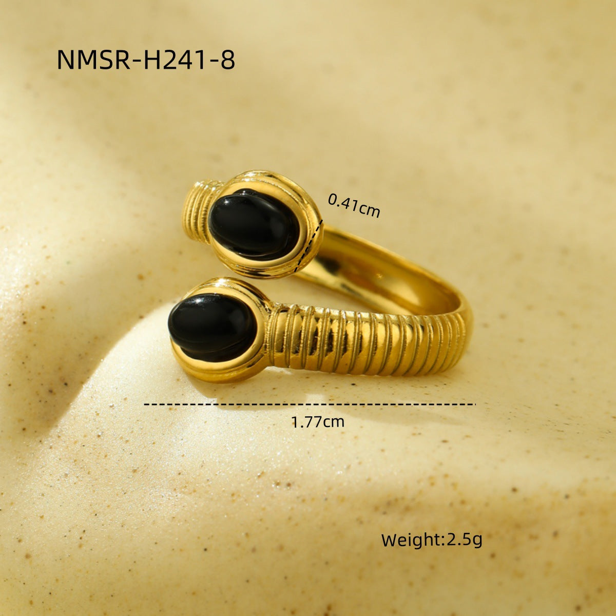 Cross-border new European and American atmosphere simple titanium steel oval inlaid natural stone fashion high sense stainless steel ring