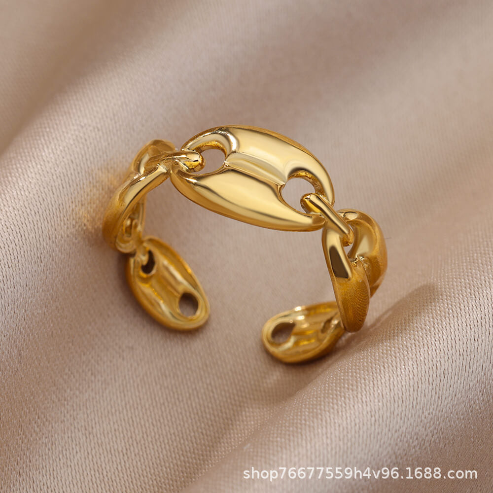 Cross-border European and American explosions stainless steel ring adjustable geometric ring 18k furnace electroplated titanium steel ring wholesale