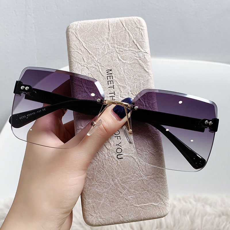 New Korean-style Frameless Sunglasses Women's Summer Internet Celebrant Live Sunglasses Trendy Big Face Slimming UV-proof Sunglasses