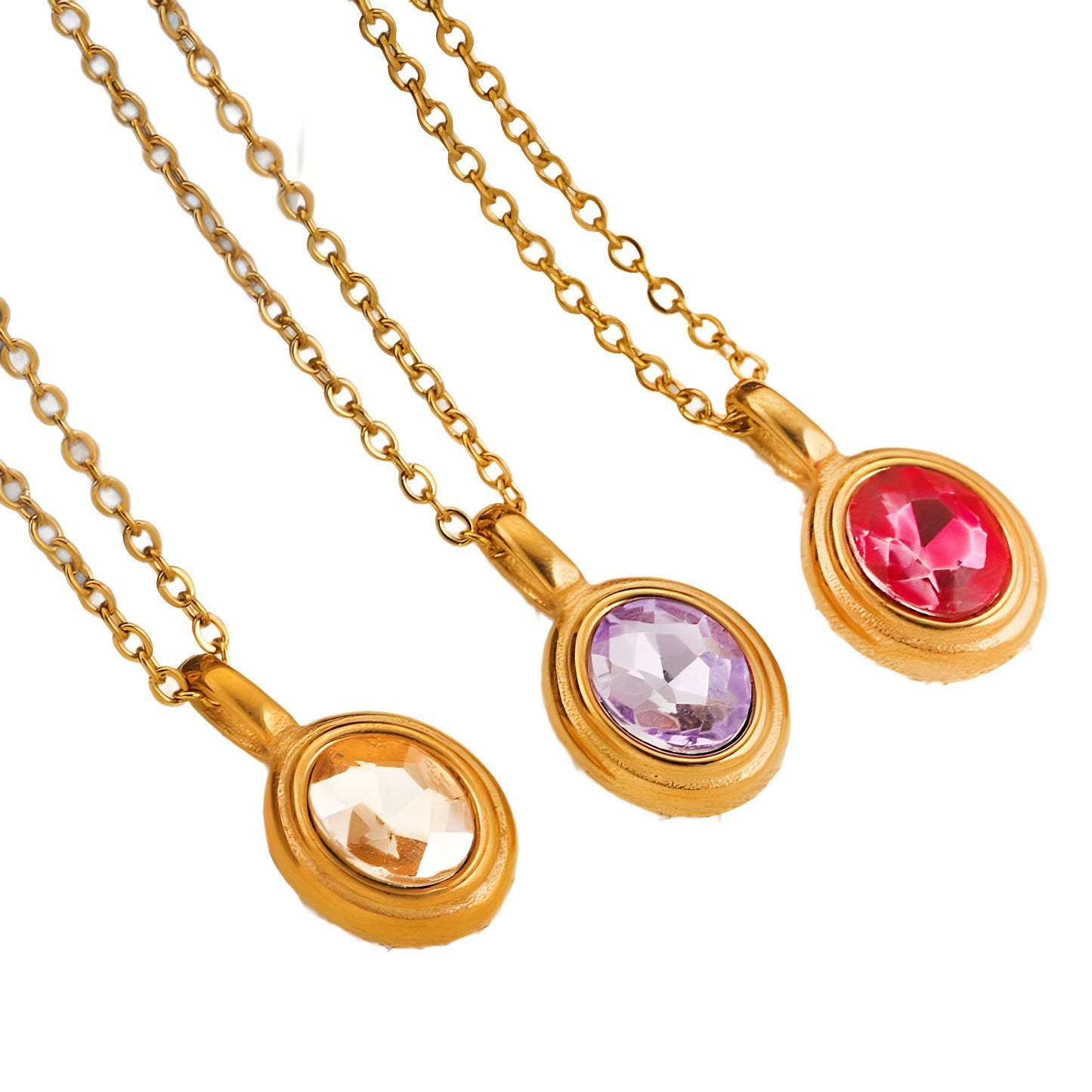 Stainless Steel French Style Ins Style Retro Oval Gem Necklace Women's Titanium Steel Light Luxury Niche Design Clavicle Chain