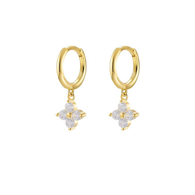 European and American Style Full Diamond Ins Wind Chain Tassel Petal Diamond Elegant Earrings Advanced Sense Design Earrings Ear Clip Earrings