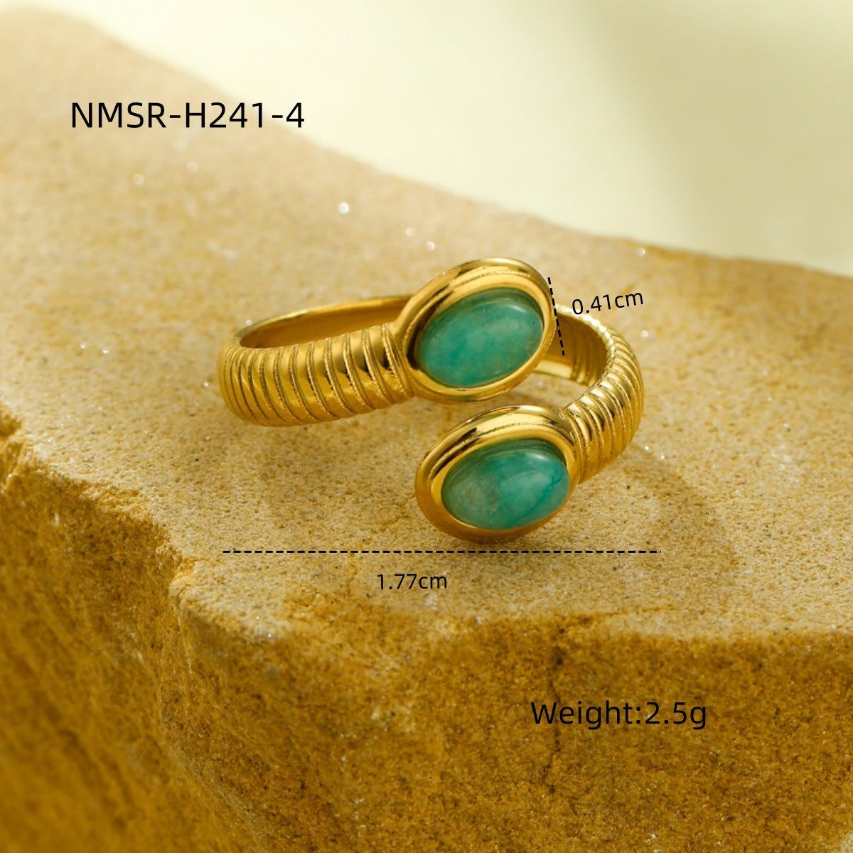 Cross-border new European and American atmosphere simple titanium steel oval inlaid natural stone fashion high sense stainless steel ring
