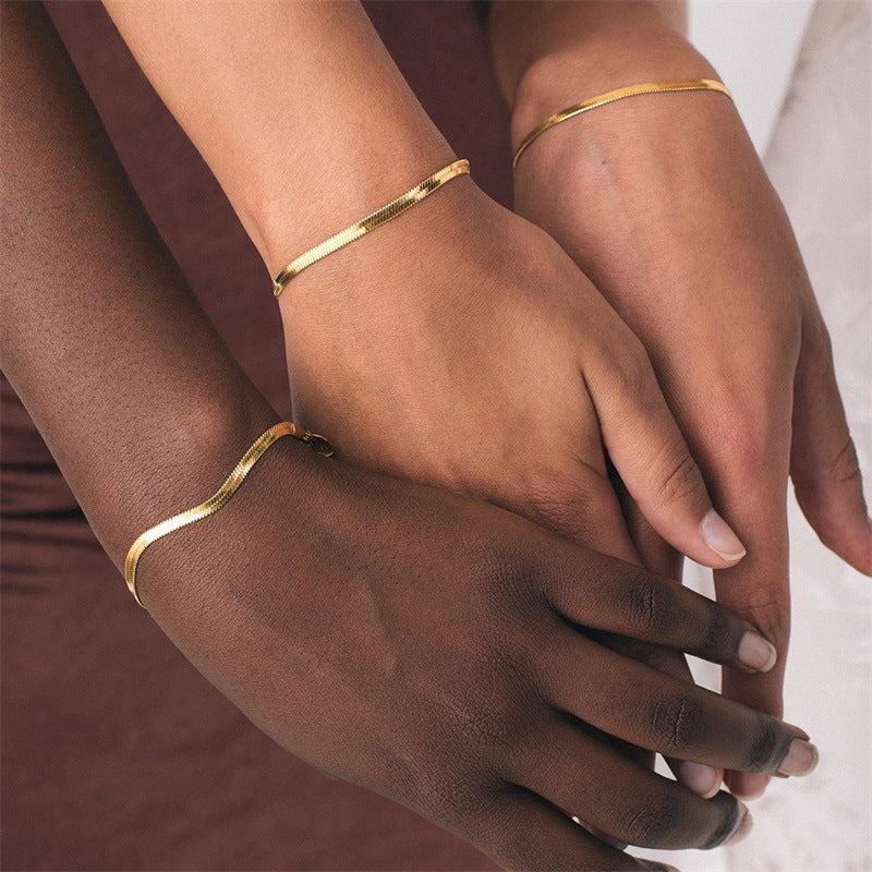 Cross-border European and American Stainless Steel Snake Bone Chain Bracelet for Men and Women Simple Gold Flat Snake Chain Bracelet Bracelet Wholesale
