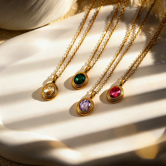 French Vintage Oval Gem Titanium Steel Clavicle Necklace