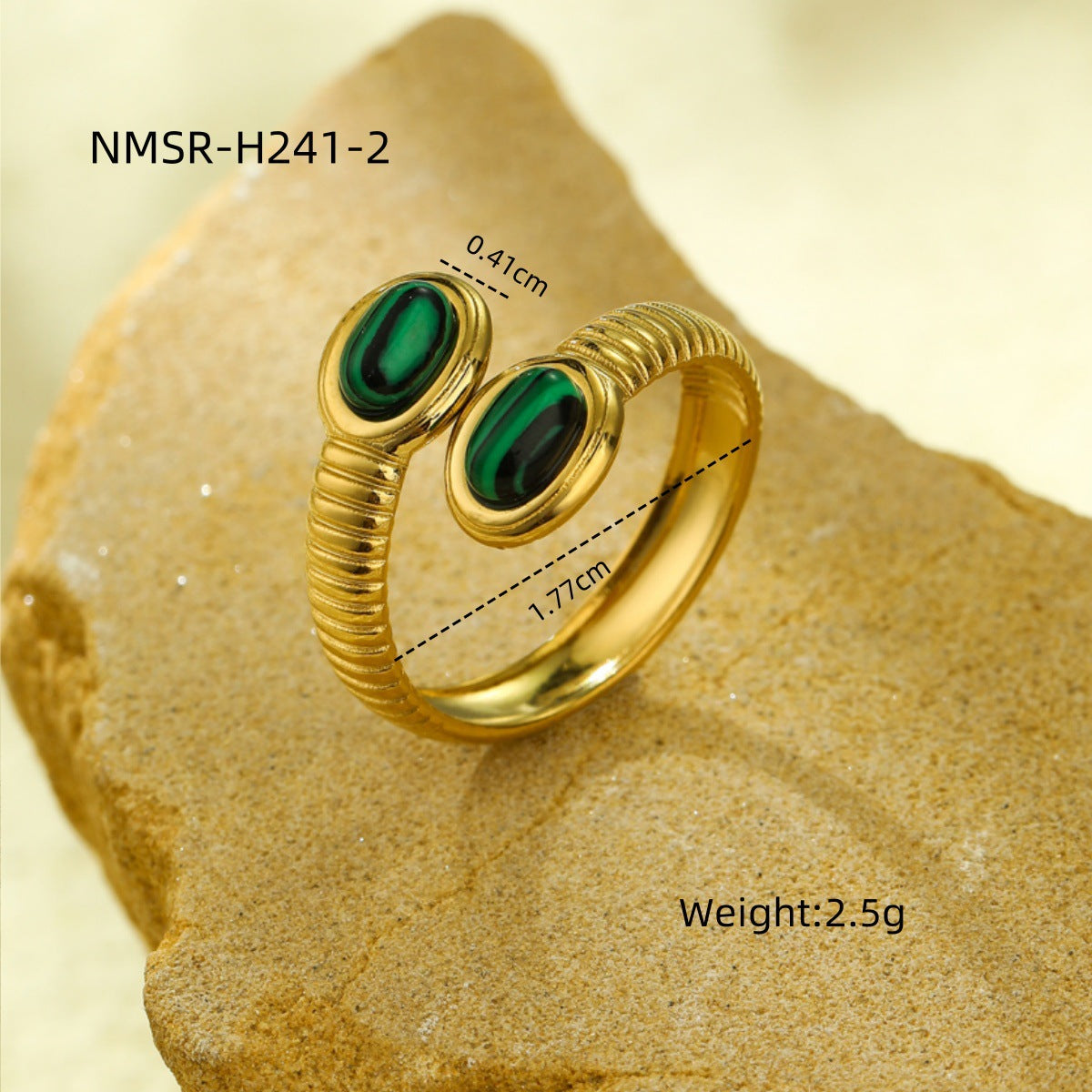 Cross-border new European and American atmosphere simple titanium steel oval inlaid natural stone fashion high sense stainless steel ring