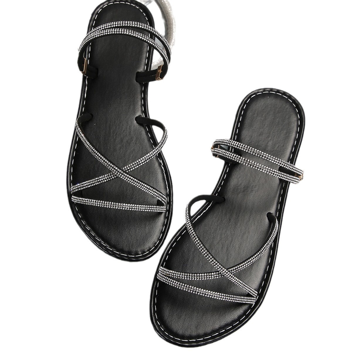 Rhinestone sandals two-wear women's summer new fashion with non-slip soft bottom outside wear beach sandals wholesale