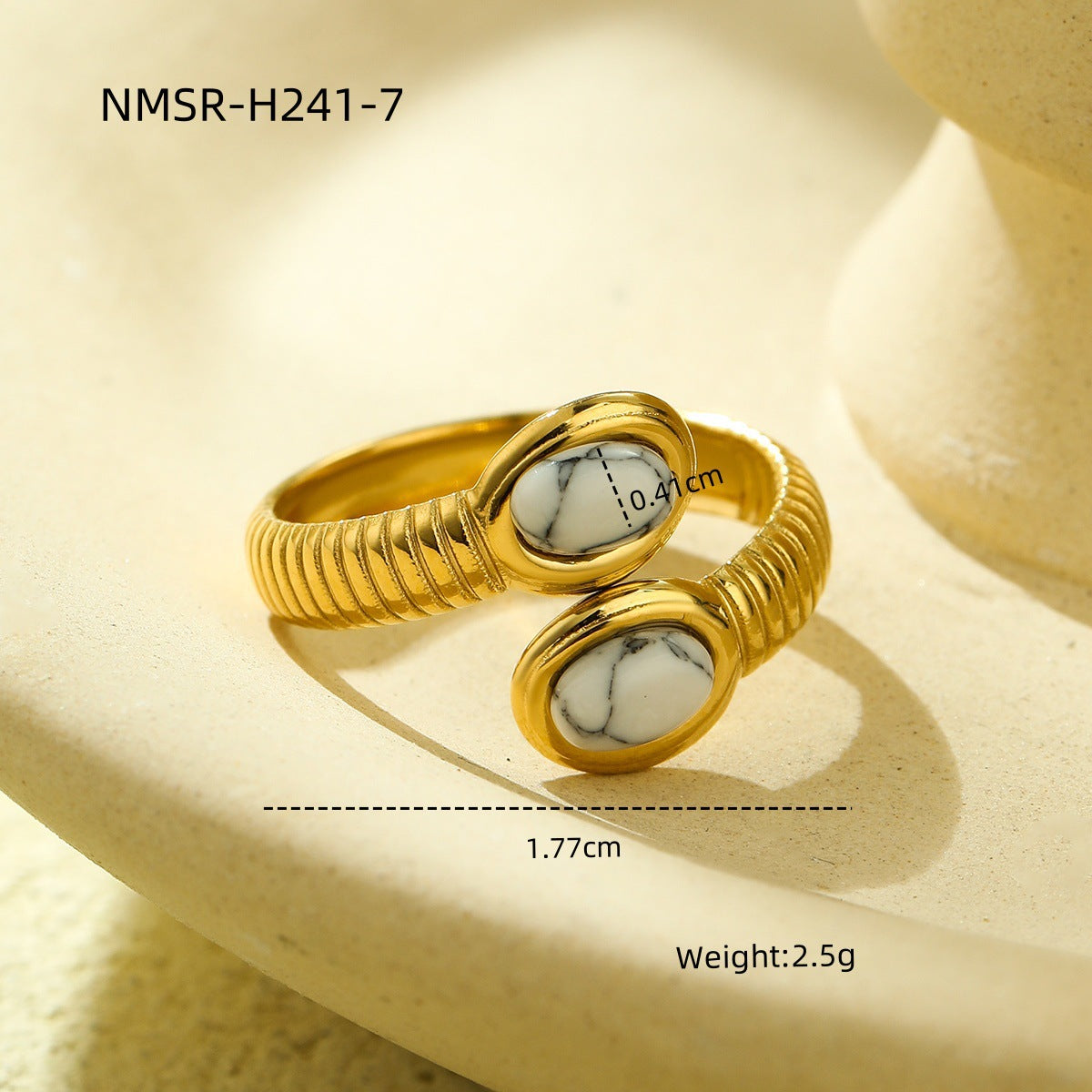 Cross-border new European and American atmosphere simple titanium steel oval inlaid natural stone fashion high sense stainless steel ring