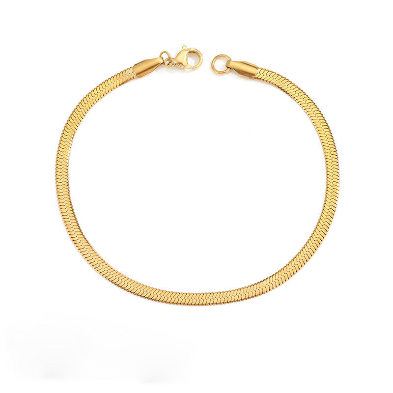 Cross-border European and American Stainless Steel Snake Bone Chain Bracelet for Men and Women Simple Gold Flat Snake Chain Bracelet Bracelet Wholesale