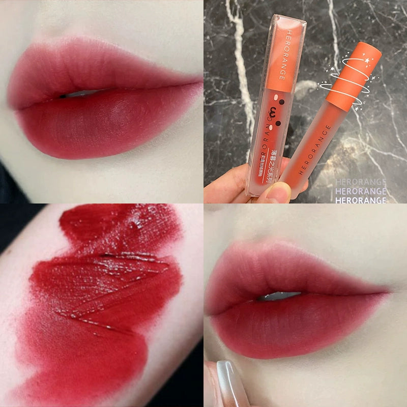White and Red Toot Lip Lacquer No Stain on Cup! New Arrival Korean Style Low Saturation Lipstick Water Light Mirror Does Not Fade Plain Face