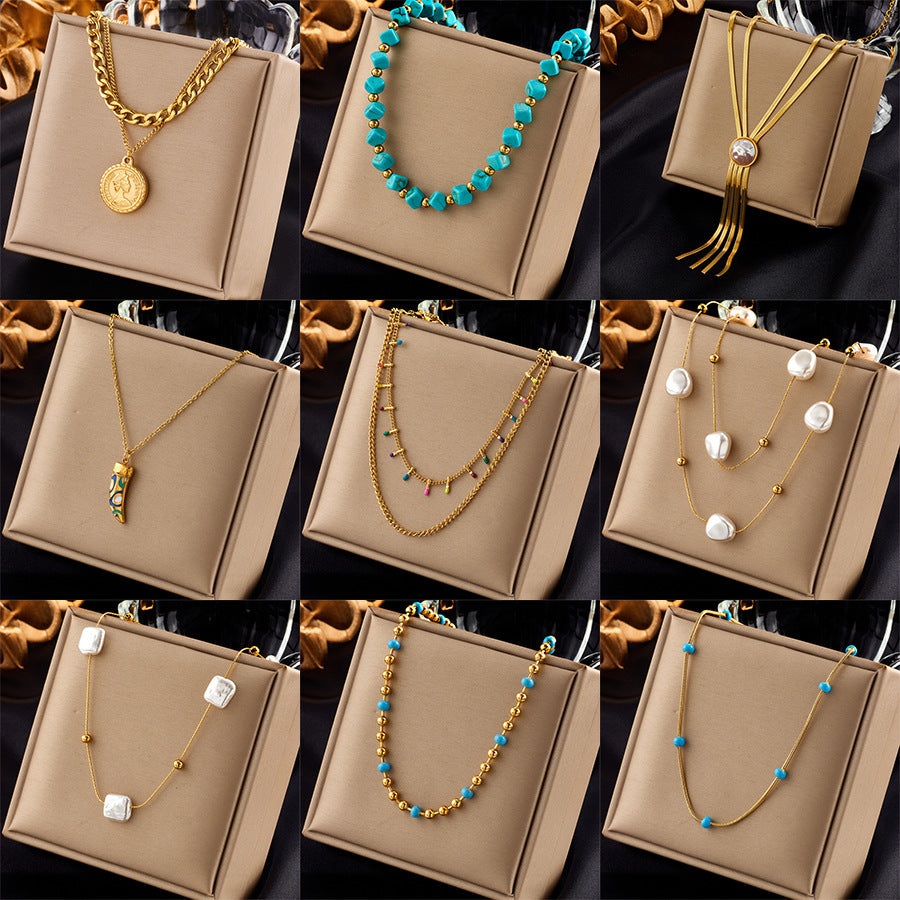 European and American Cross-Border Wholesale French Retro Woven Necklace Titanium Steel Plated with 18K Gold Clavicle Chain Light Luxury High-End Necklace
