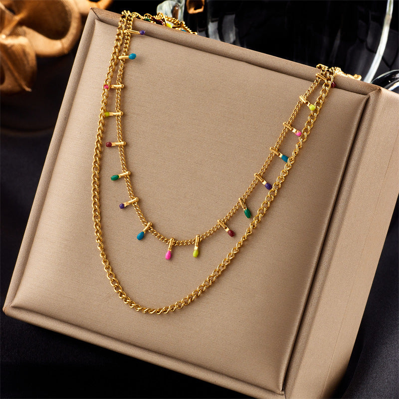 European and American Cross-Border Wholesale French Retro Woven Necklace Titanium Steel Plated with 18K Gold Clavicle Chain Light Luxury High-End Necklace