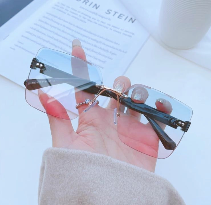 New Korean-style Frameless Sunglasses Women's Summer Internet Celebrant Live Sunglasses Trendy Big Face Slimming UV-proof Sunglasses
