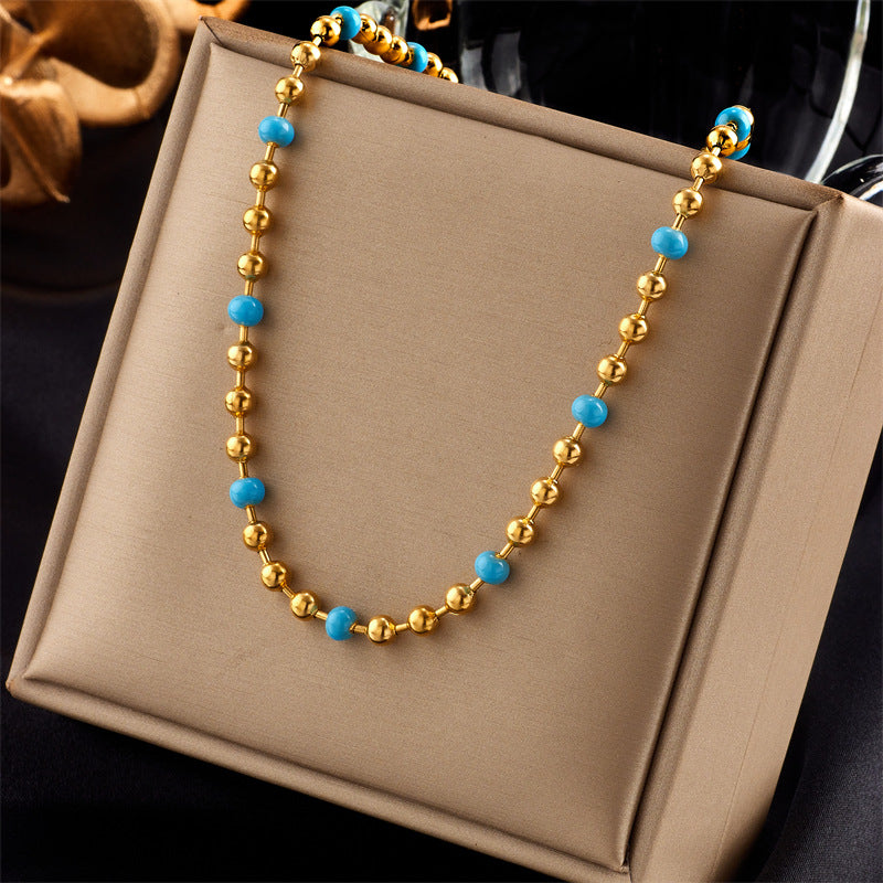 European and American Cross-Border Wholesale French Retro Woven Necklace Titanium Steel Plated with 18K Gold Clavicle Chain Light Luxury High-End Necklace