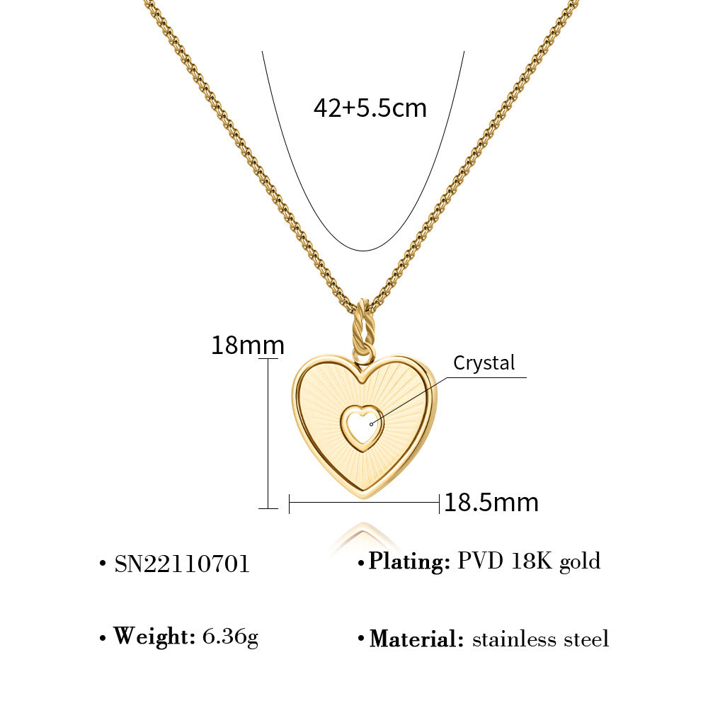 French-Style Fashion Light Luxury Versatile Necklace, Real Gold Plated, Non-Fading, Clavicle Chain, Suitable for Bathing, Mother-Of-Pearl Pendant, Heart-Shaped Necklace