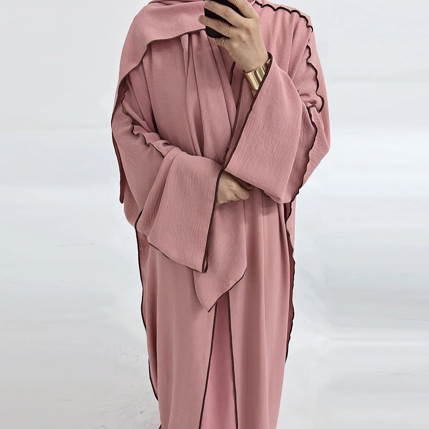 3pcs Muslim Women Kimono Cardigan With Inner Dress Hijab Matching Set Dubai Turkey Kaftan Abayas Eid Ramadan Jalabiya Robe Gown
