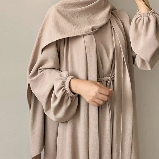 2 Piece Abaya Kimono with Inner Dress Set Muslim Abayas for Women Dubai Luxury Turkey Ramadan Islam Matching Hijab Outfit Kaftan