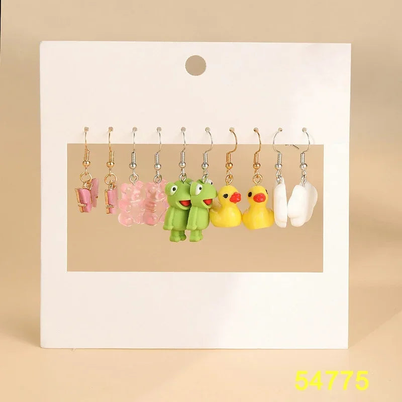 Green Butterfly Heart Dangle Earring Set for Girls Acrylic Gold Color Pearl Set Ear Rings 2023 New Fashion Jewelry Gifts