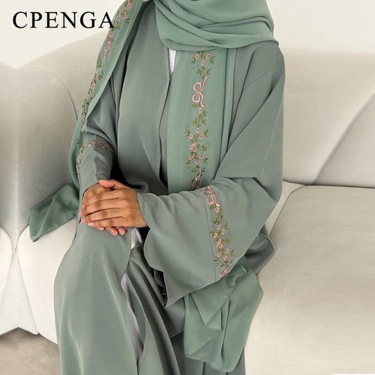Luxurious Floral Embroidered Abaya & Hijab Dress Set